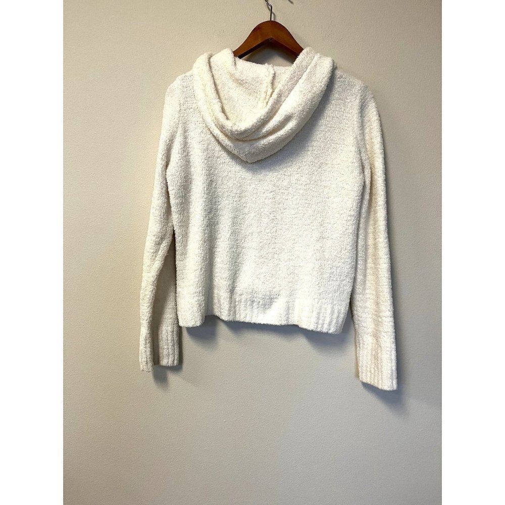 Marled Cream Fuzzy Sweater with Hoodie M - Picture 8 of 10